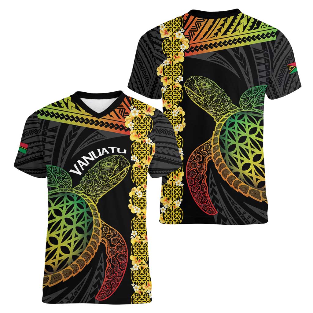 Vanuatu Sand Drawing Turtle Women V-Neck T-Shirt Happy Independence Day LT14 - Polynesian Pride