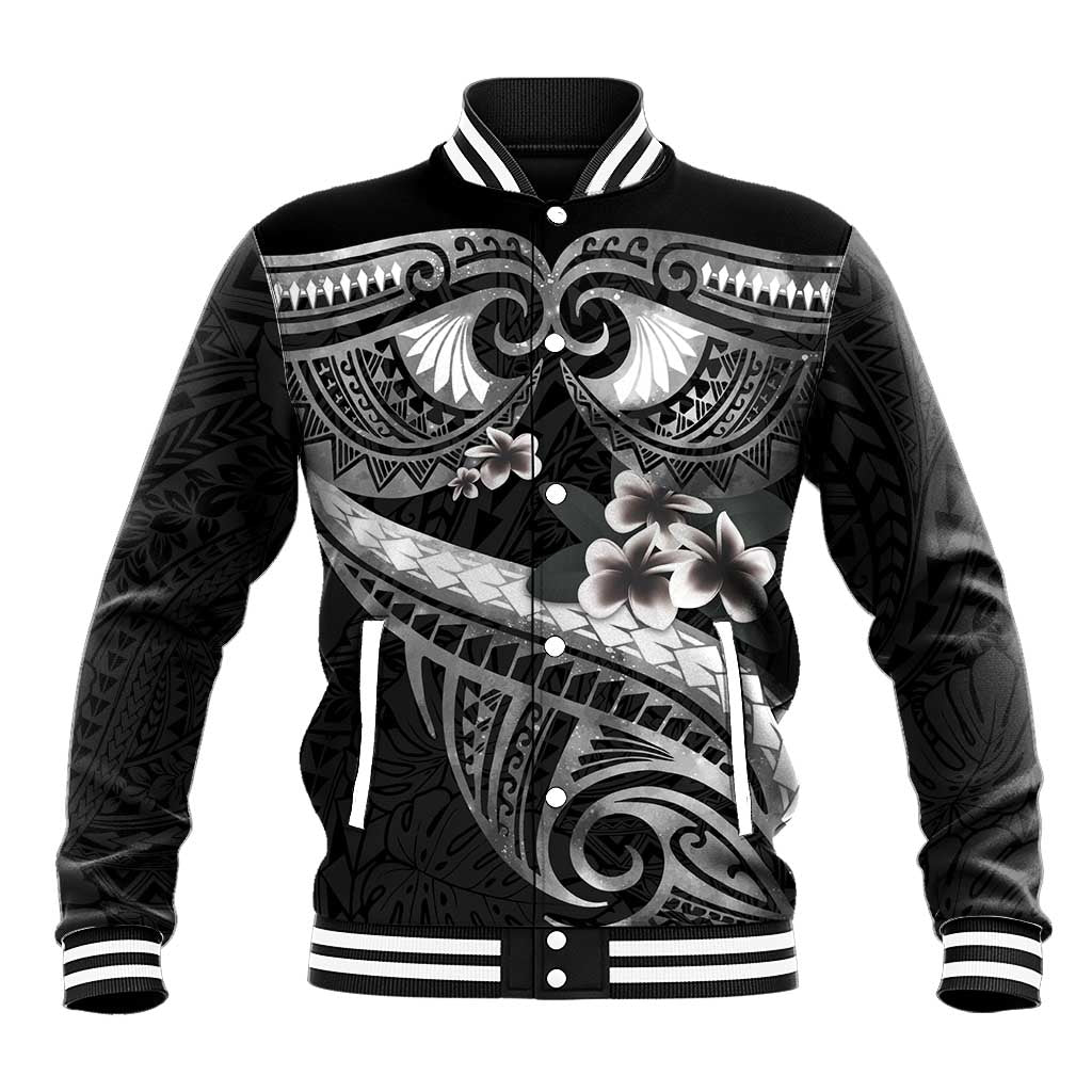 Black Polynesia Baseball Jacket Tribal Pattern Tropical Frangipani LT14 Unisex Black - Polynesian Pride