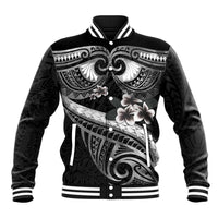 Black Polynesia Baseball Jacket Tribal Pattern Tropical Frangipani