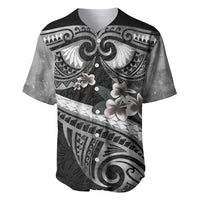 Black Polynesia Baseball Jersey Tribal Pattern Tropical Frangipani
