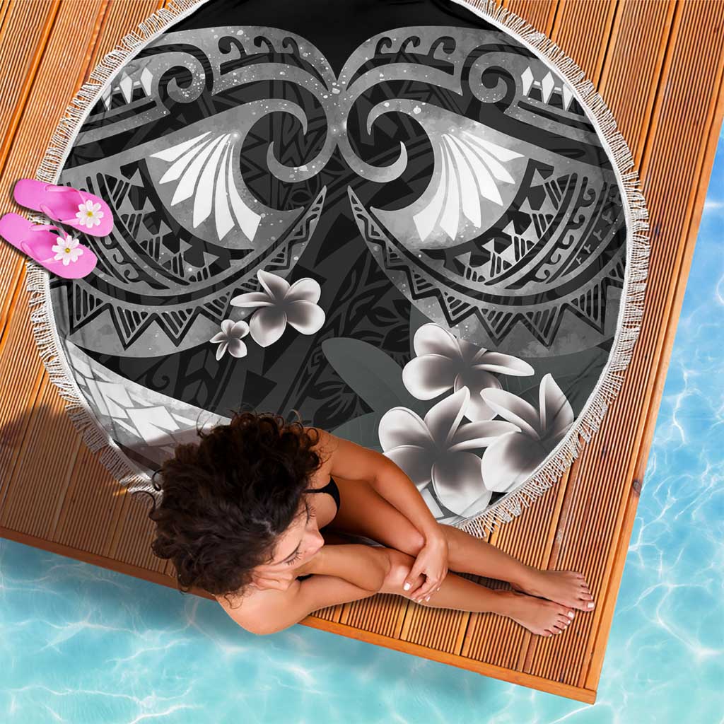 Black Polynesia Beach Blanket Tribal Pattern Tropical Frangipani