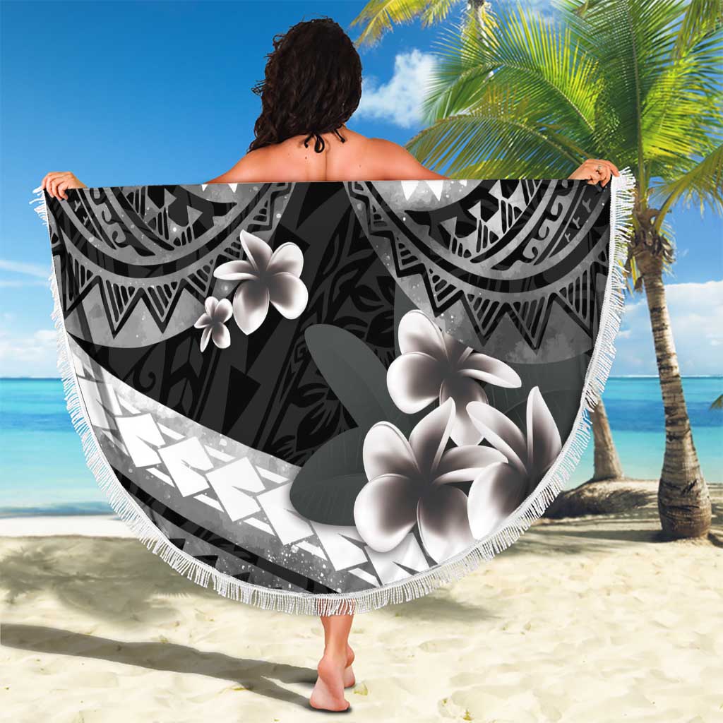 Black Polynesia Beach Blanket Tribal Pattern Tropical Frangipani