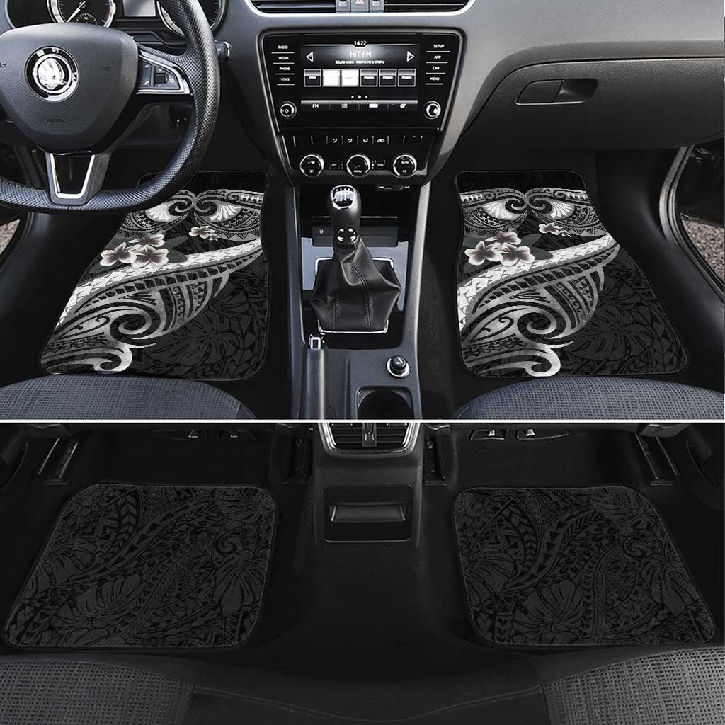 Black Polynesia Car Mats Tribal Pattern Tropical Frangipani