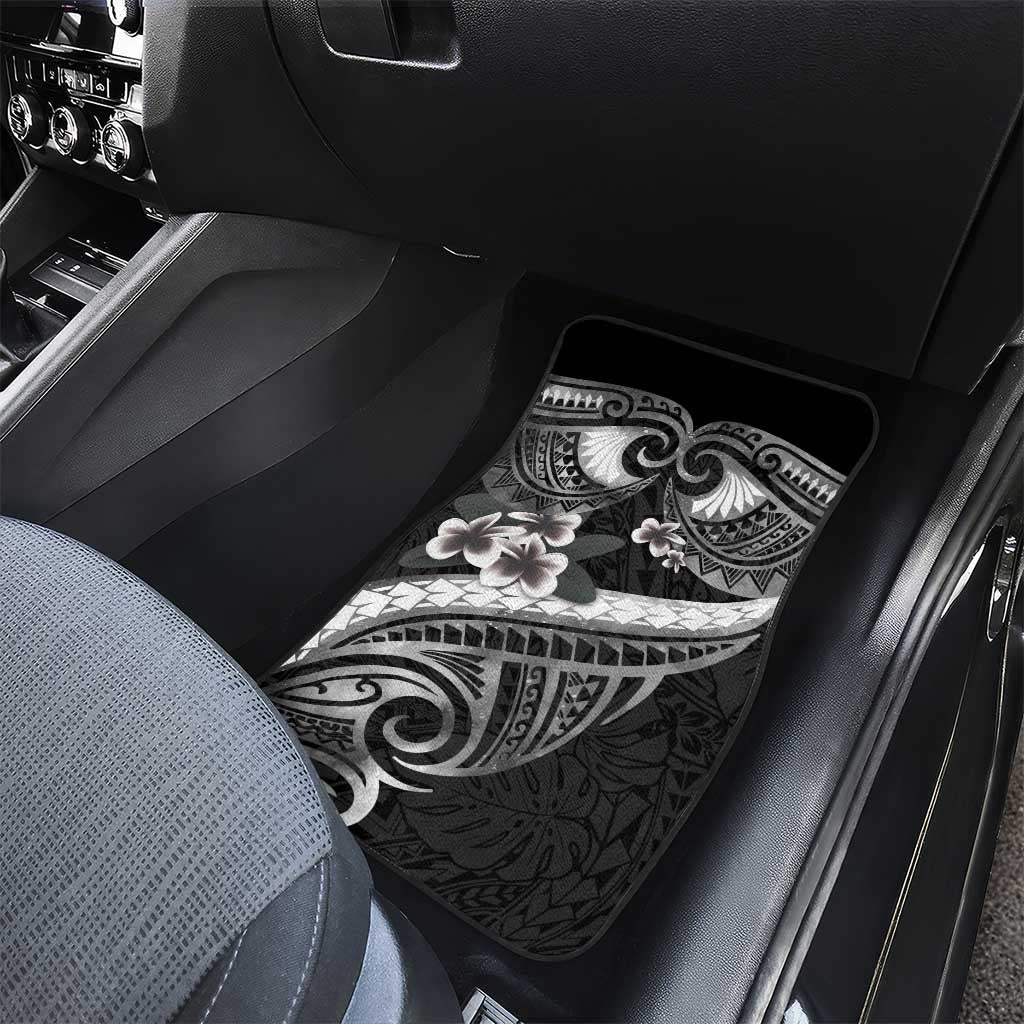 Black Polynesia Car Mats Tribal Pattern Tropical Frangipani