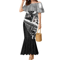 Black Polynesia Family Matching Mermaid Dress and Hawaiian Shirt Tribal Pattern Tropical Frangipani