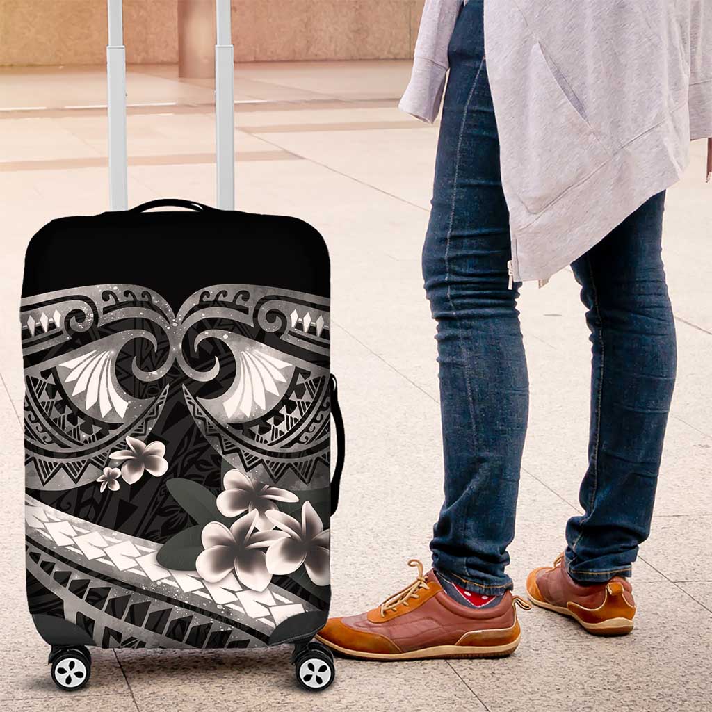 Black Polynesia Luggage Cover Tribal Pattern Tropical Frangipani LT14 Black - Polynesian Pride