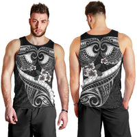 Black Polynesia Men Tank Top Tribal Pattern Tropical Frangipani