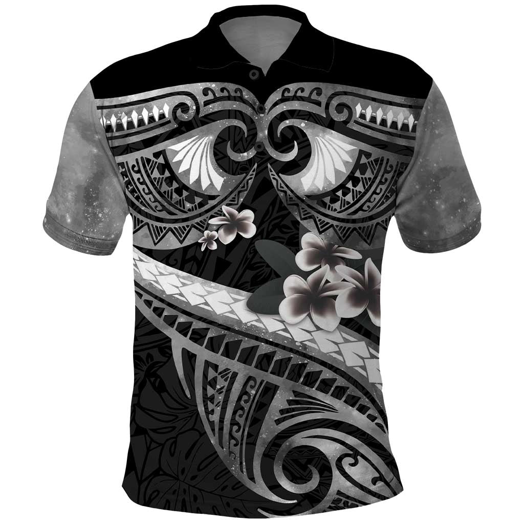Black Polynesia Polo Shirt Tribal Pattern Tropical Frangipani LT14 Black - Polynesian Pride