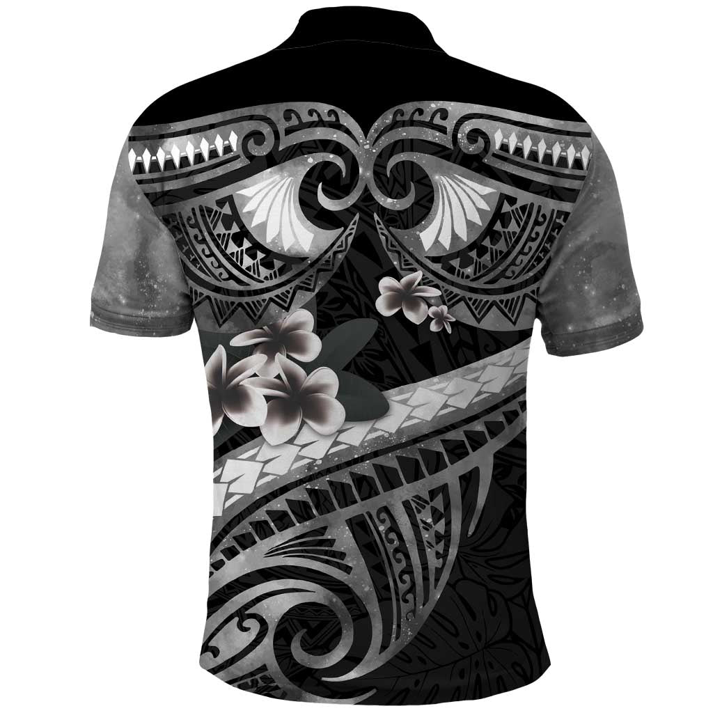 Black Polynesia Polo Shirt Tribal Pattern Tropical Frangipani LT14 - Polynesian Pride