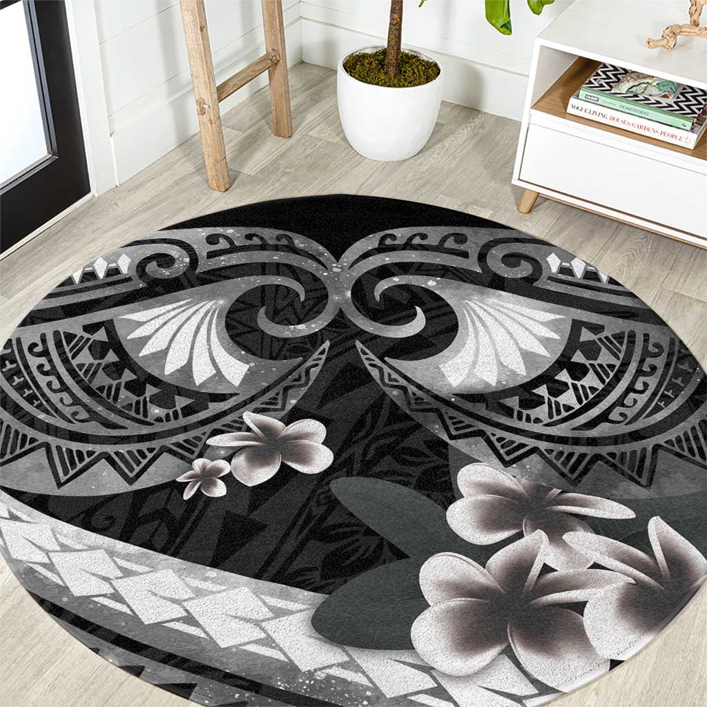 Black Polynesia Round Carpet Tribal Pattern Tropical Frangipani LT14 Black - Polynesian Pride