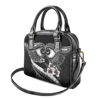 Black Polynesia Shoulder Handbag Tribal Pattern Tropical Frangipani
