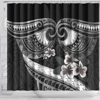 Black Polynesia Shower Curtain Tribal Pattern Tropical Frangipani