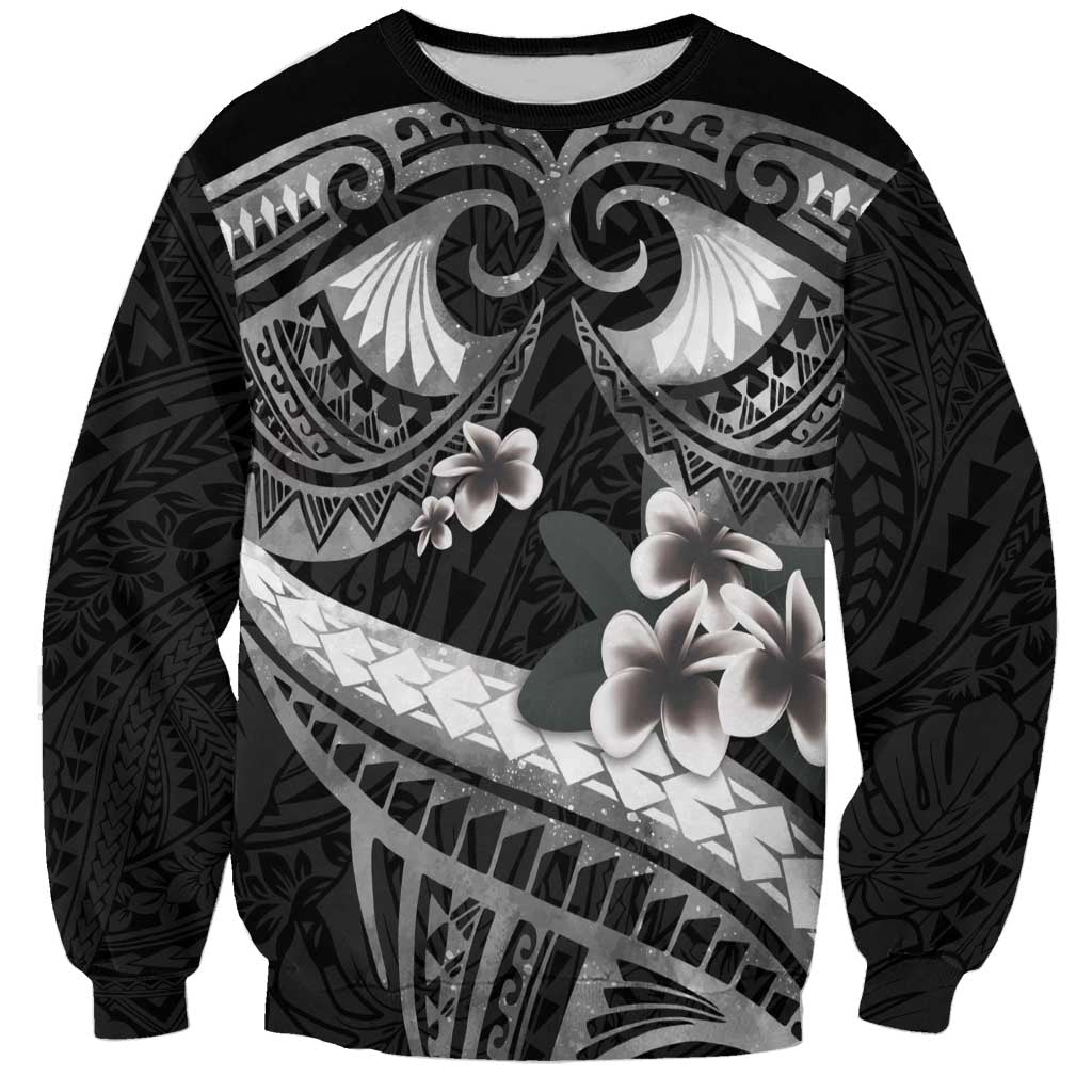 Black Polynesia Sweatshirt Tribal Pattern Tropical Frangipani LT14 Unisex Black - Polynesian Pride