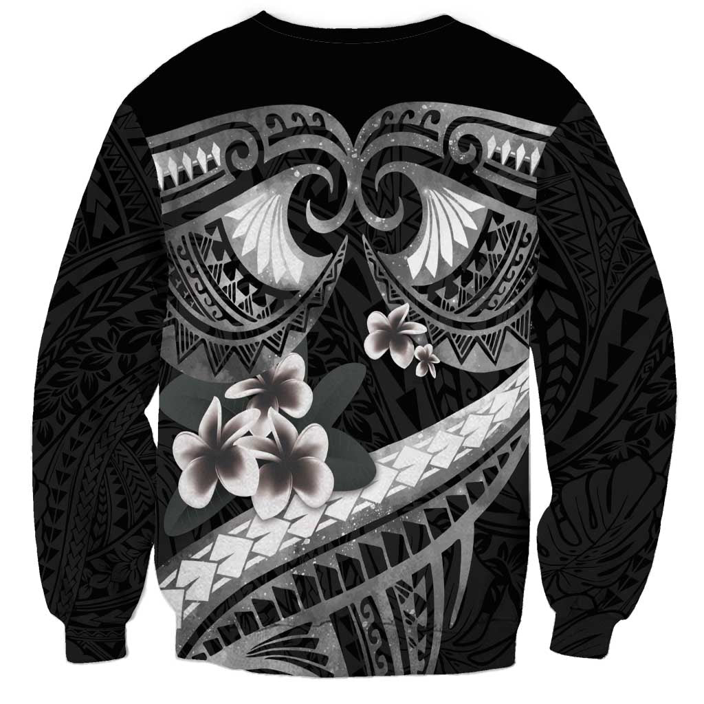 Black Polynesia Sweatshirt Tribal Pattern Tropical Frangipani