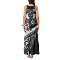 Black Polynesia Tank Maxi Dress Tribal Pattern Tropical Frangipani