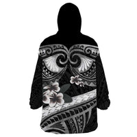 Black Polynesia Wearable Blanket Hoodie Tribal Pattern Tropical Frangipani