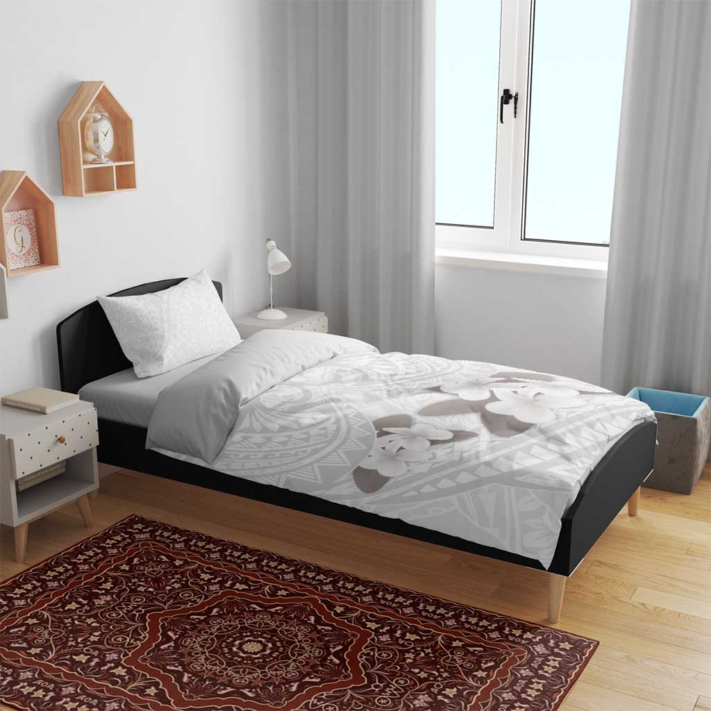 White Polynesia Bedding Set Tribal Pattern Tropical Frangipani