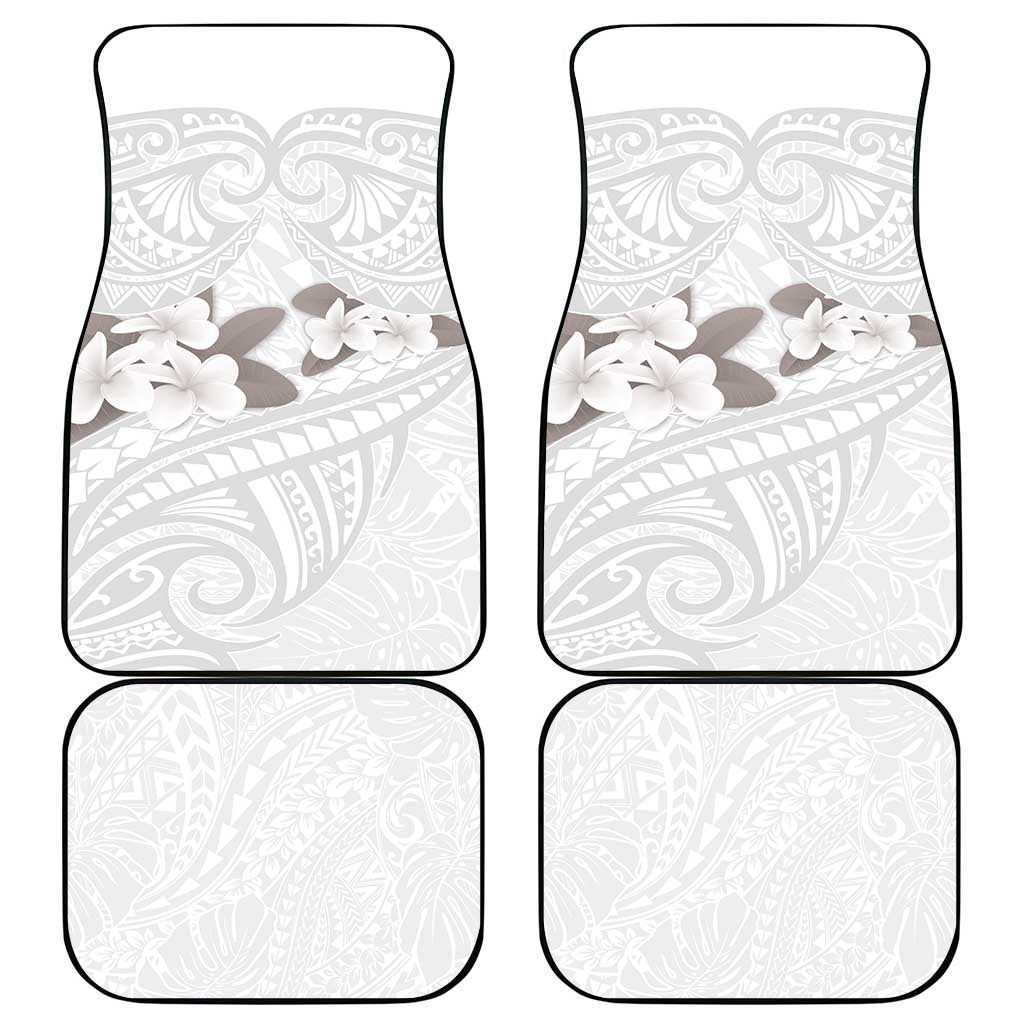 White Polynesia Car Mats Tribal Pattern Tropical Frangipani
