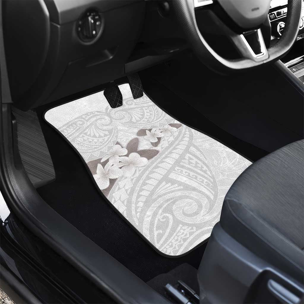 White Polynesia Car Mats Tribal Pattern Tropical Frangipani