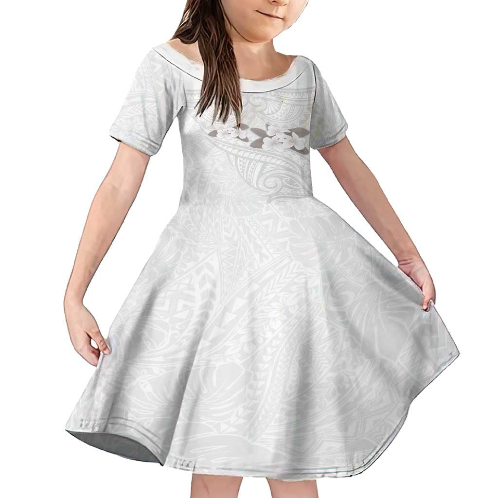 White Polynesia Family Matching Long Sleeve Bodycon Dress and Hawaiian Shirt Tribal Pattern Tropical Frangipani