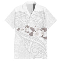 White Polynesia Family Matching Long Sleeve Bodycon Dress and Hawaiian Shirt Tribal Pattern Tropical Frangipani