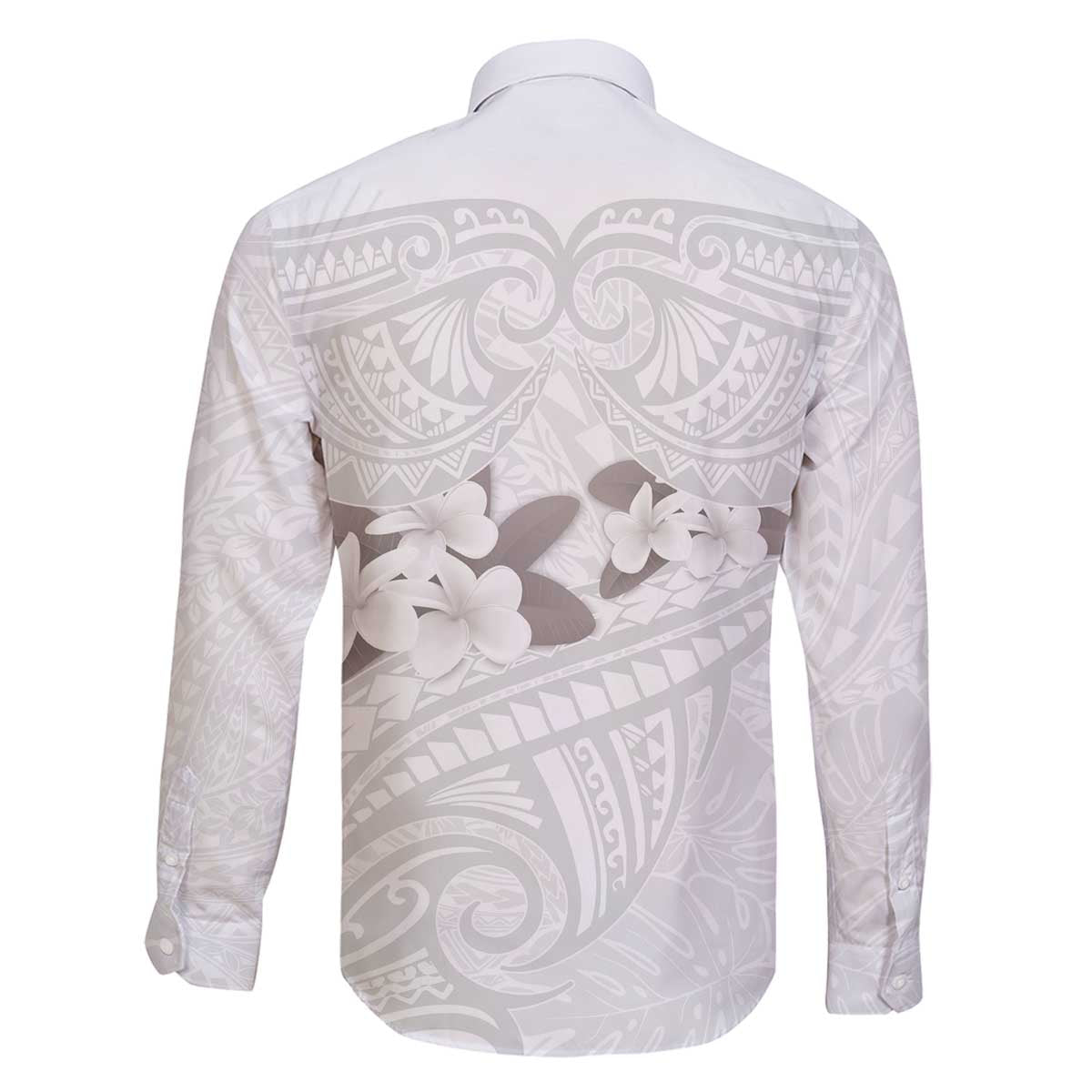 White Polynesia Family Matching Off The Shoulder Long Sleeve Dress and Hawaiian Shirt Tribal Pattern Tropical Frangipani