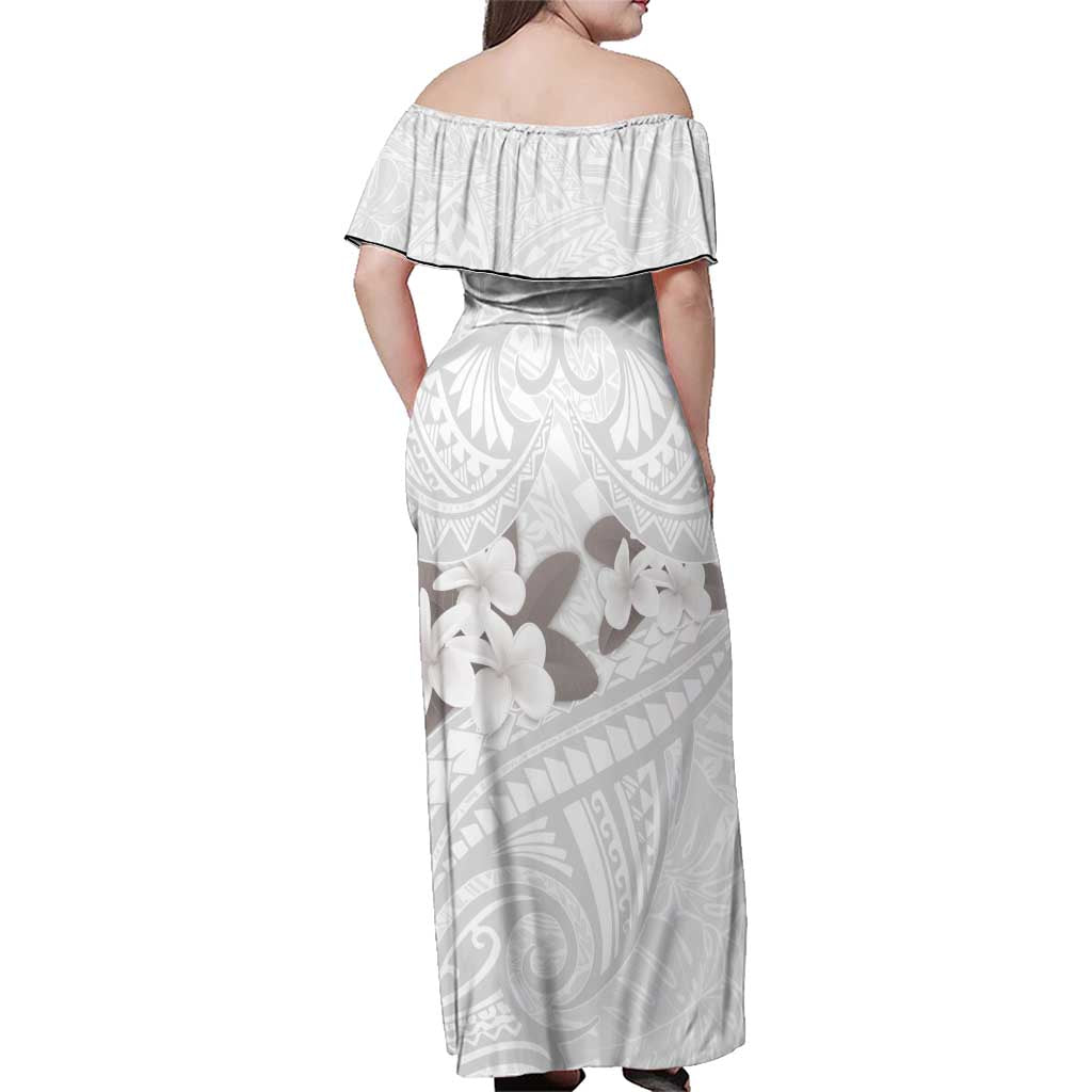 White Polynesia Family Matching Off Shoulder Maxi Dress and Hawaiian Shirt Tribal Pattern Tropical Frangipani