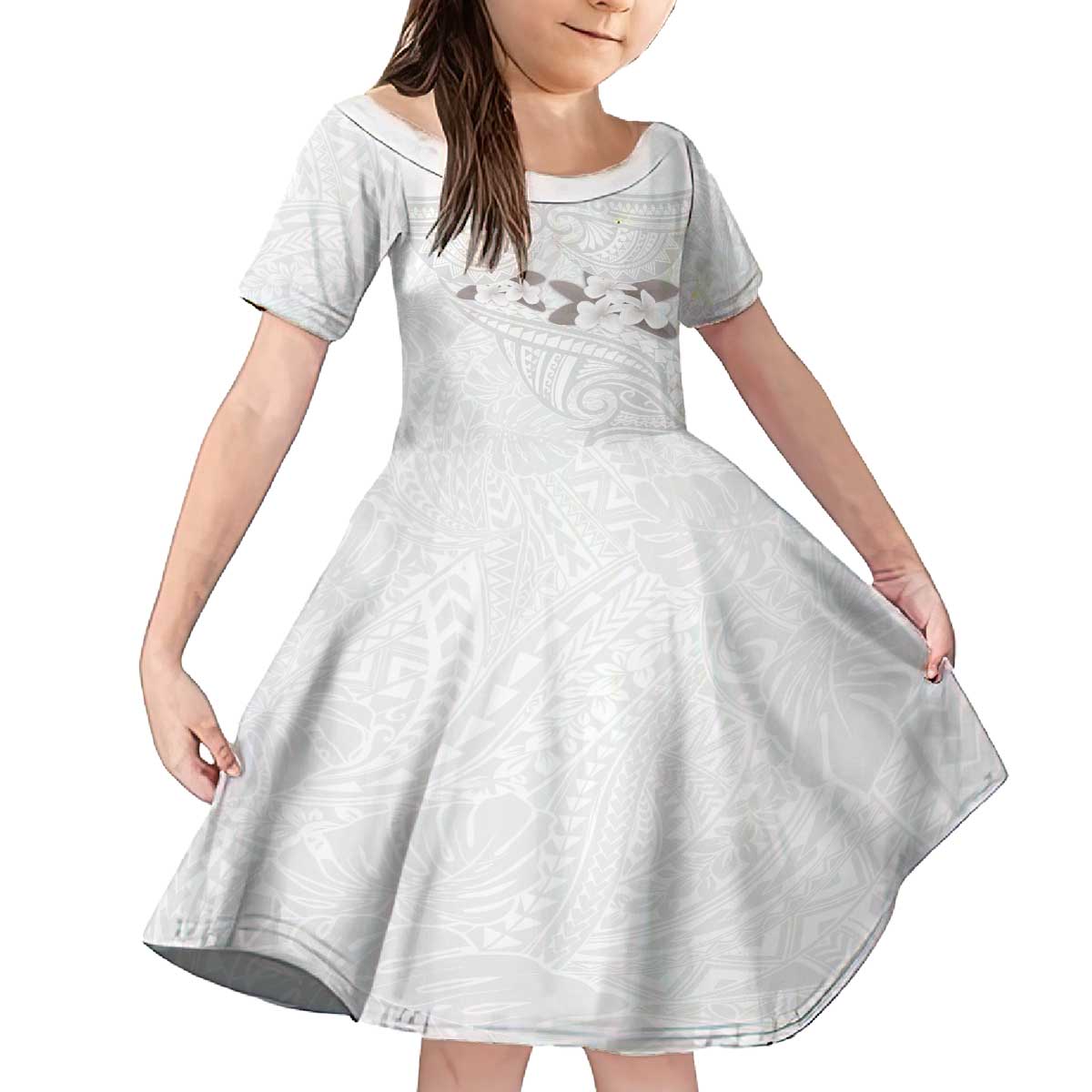 White Polynesia Family Matching Puletasi and Hawaiian Shirt Tribal Pattern Tropical Frangipani