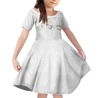 White Polynesia Family Matching Short Sleeve Bodycon Dress and Hawaiian Shirt Tribal Pattern Tropical Frangipani