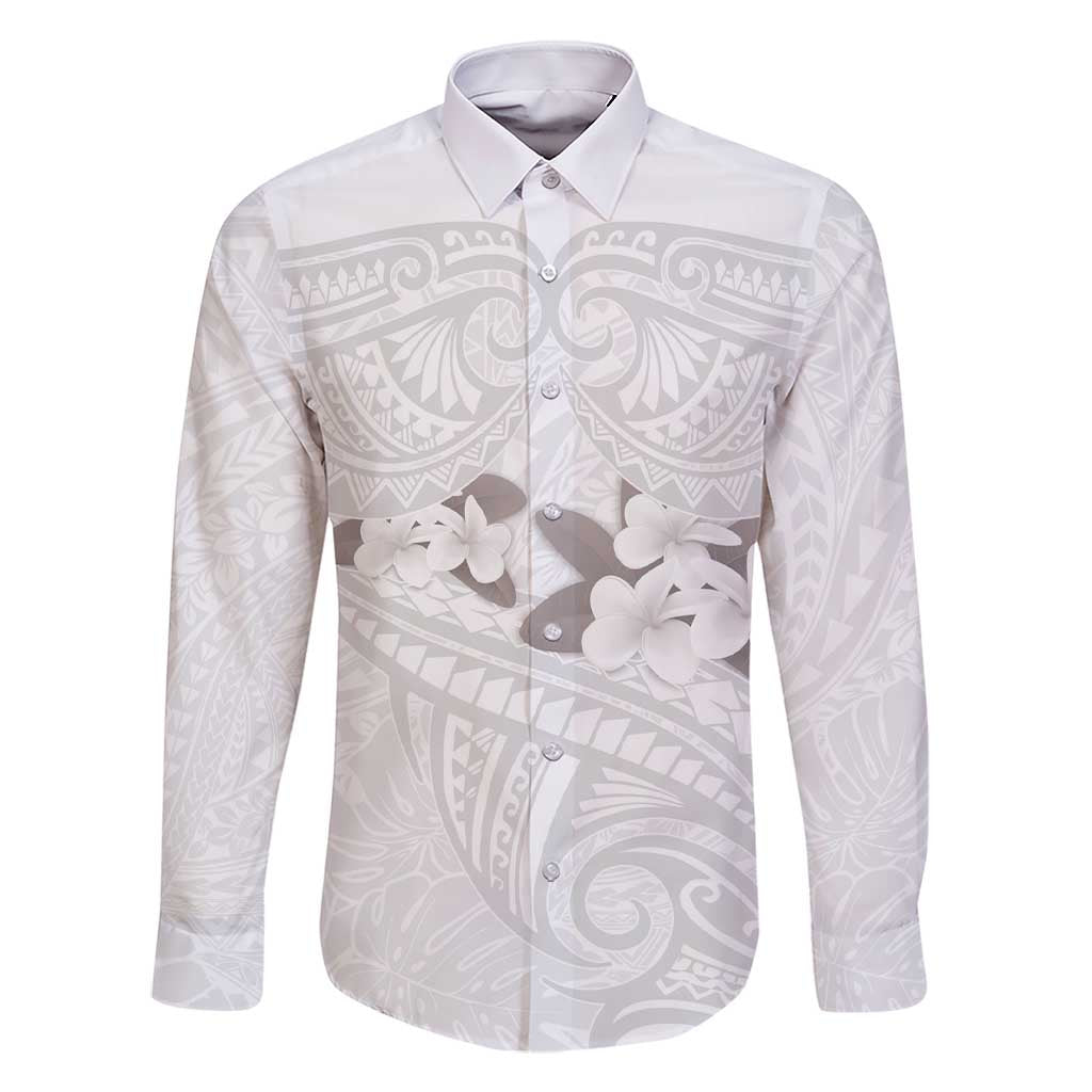 White Polynesia Family Matching Short Sleeve Bodycon Dress and Hawaiian Shirt Tribal Pattern Tropical Frangipani