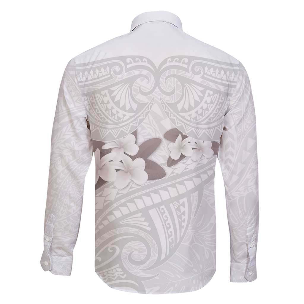 White Polynesia Family Matching Short Sleeve Bodycon Dress and Hawaiian Shirt Tribal Pattern Tropical Frangipani