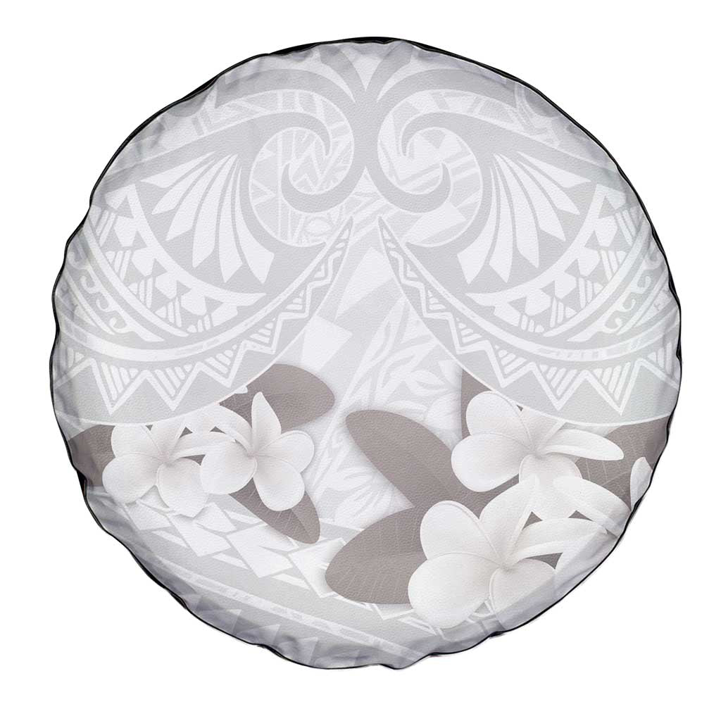 White Polynesia Spare Tire Cover Tribal Pattern Tropical Frangipani