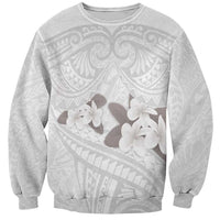 White Polynesia Sweatshirt Tribal Pattern Tropical Frangipani