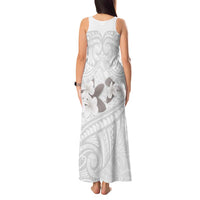 White Polynesia Tank Maxi Dress Tribal Pattern Tropical Frangipani