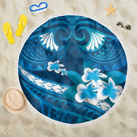Blue Polynesia Beach Blanket Tribal Pattern Tropical Frangipani