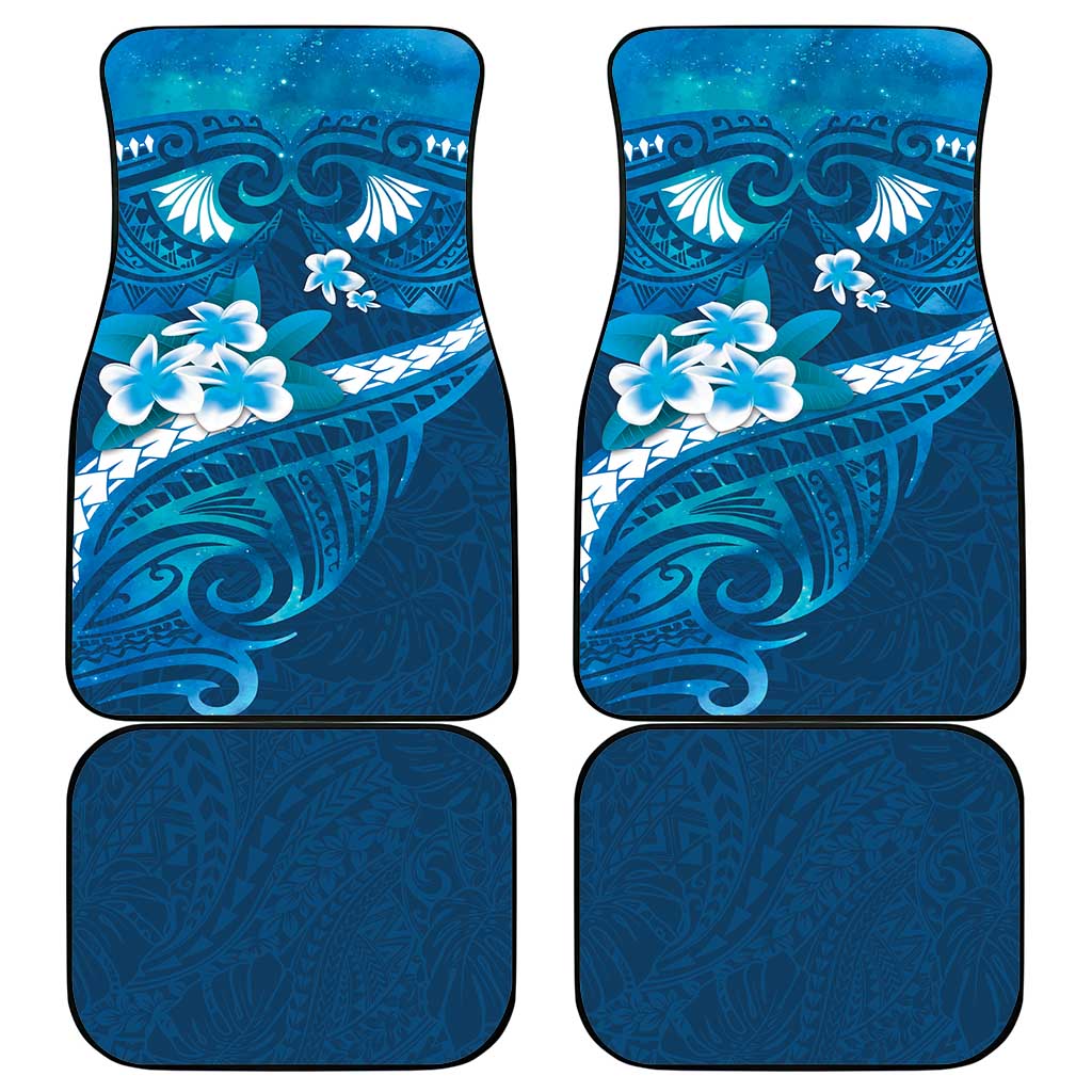 Blue Polynesia Car Mats Tribal Pattern Tropical Frangipani
