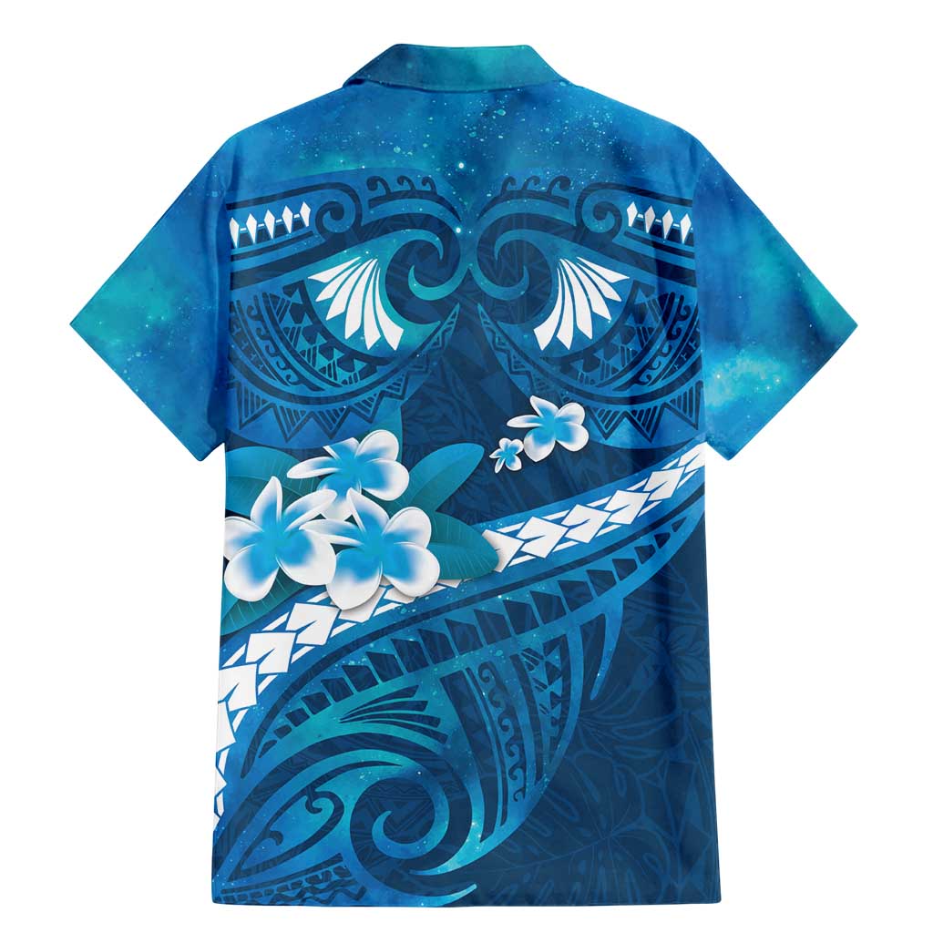 Blue Polynesia Family Matching Mermaid Dress and Hawaiian Shirt Tribal Pattern Tropical Frangipani