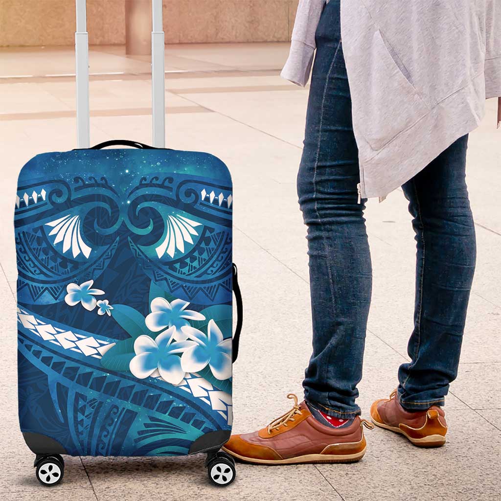 Blue Polynesia Luggage Cover Tribal Pattern Tropical Frangipani LT14 Blue - Polynesian Pride