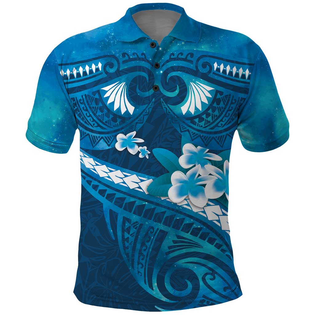 Blue Polynesia Polo Shirt Tribal Pattern Tropical Frangipani LT14 Blue - Polynesian Pride