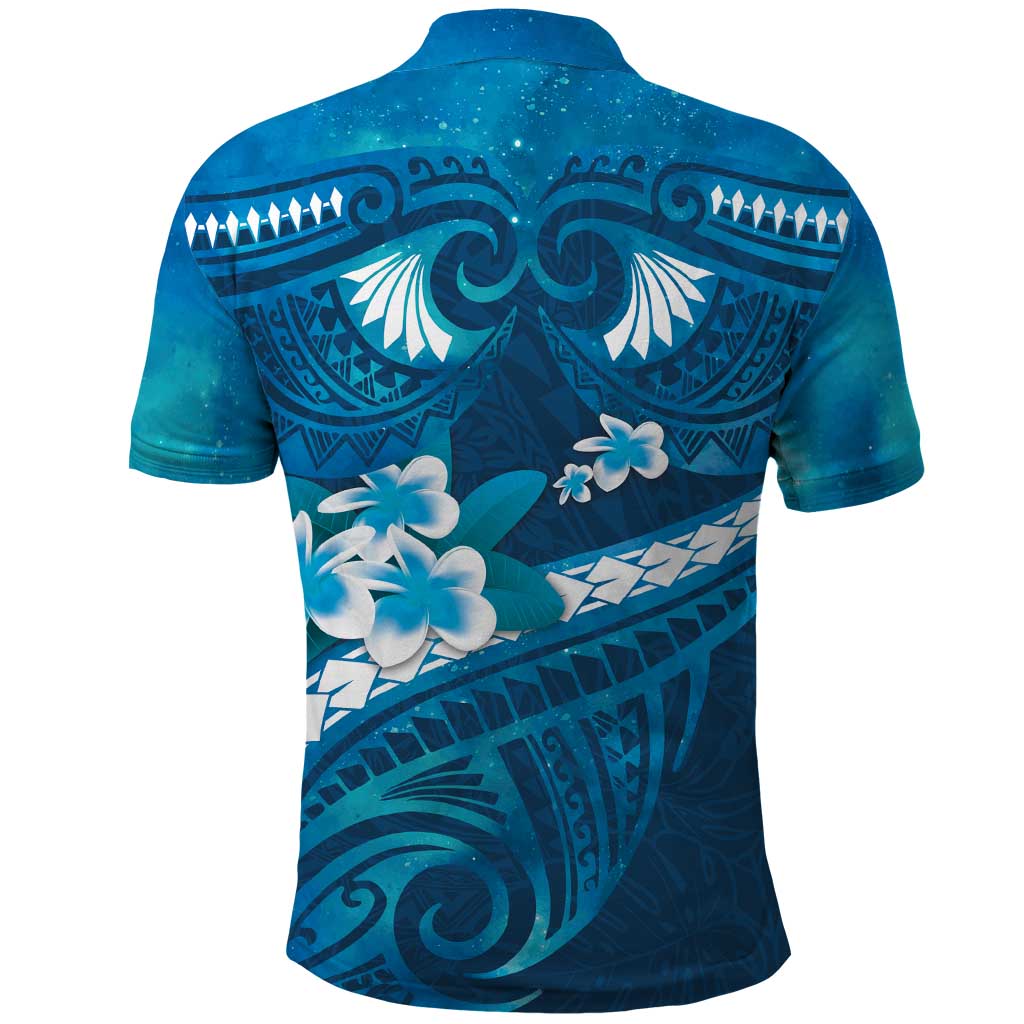Blue Polynesia Polo Shirt Tribal Pattern Tropical Frangipani LT14 - Polynesian Pride