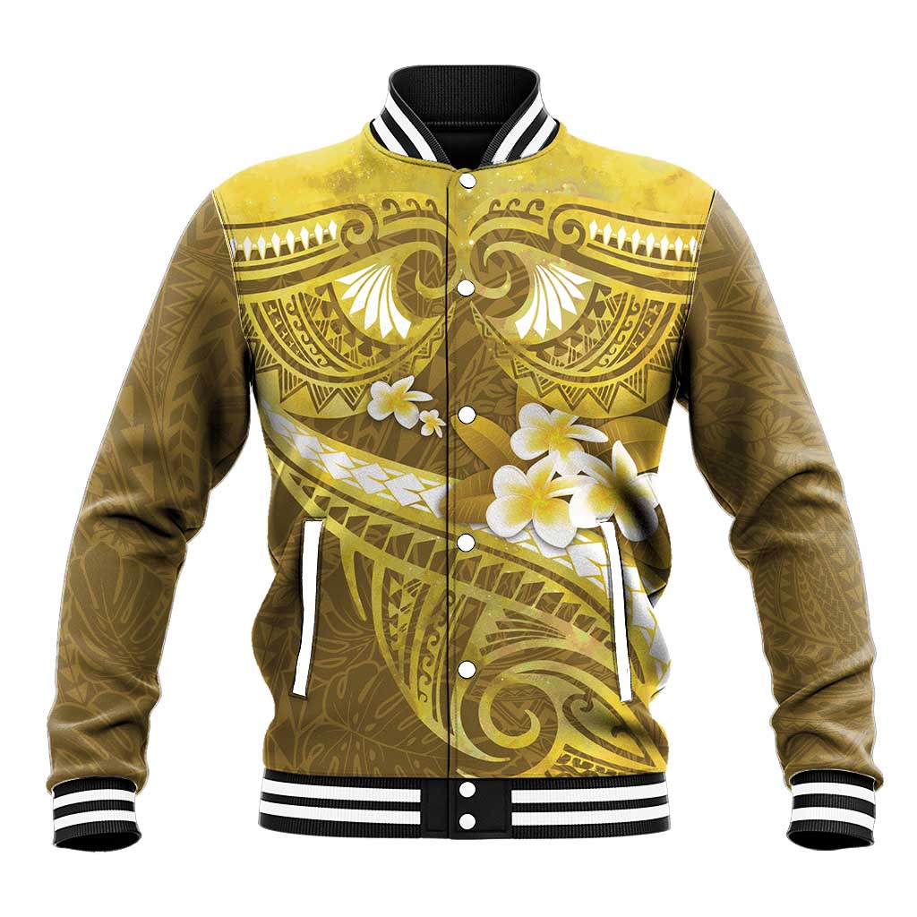 Gold Polynesia Baseball Jacket Tribal Pattern Tropical Frangipani LT14 Unisex Gold - Polynesian Pride
