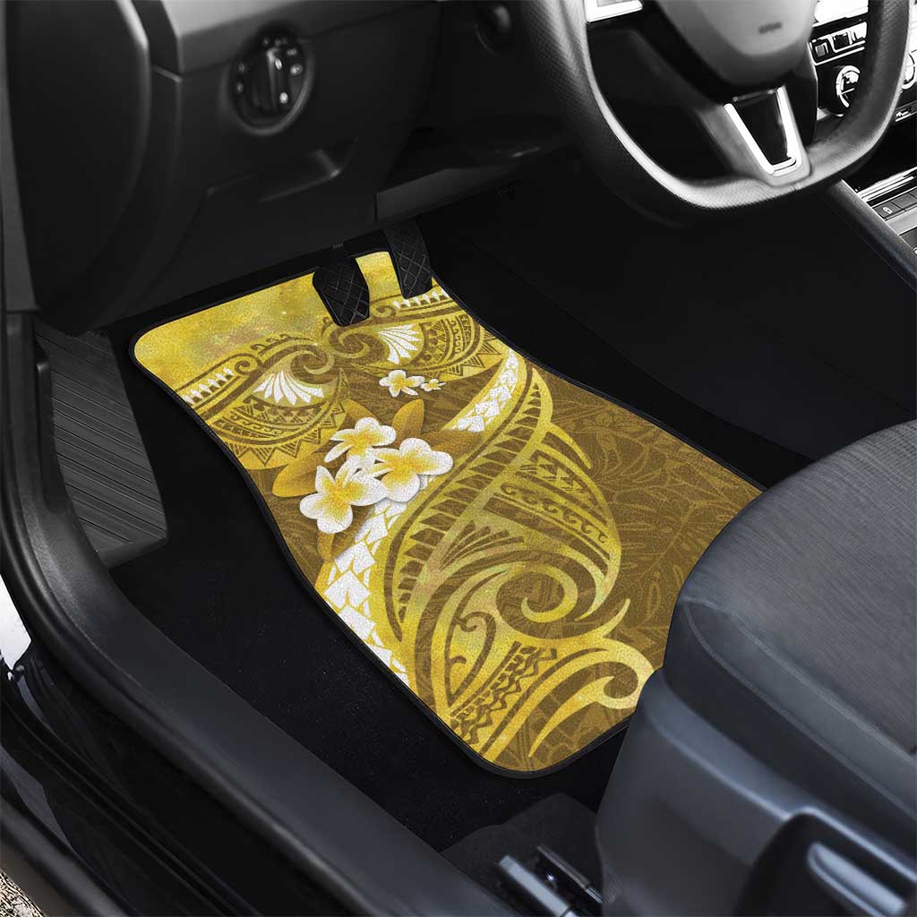 Gold Polynesia Car Mats Tribal Pattern Tropical Frangipani