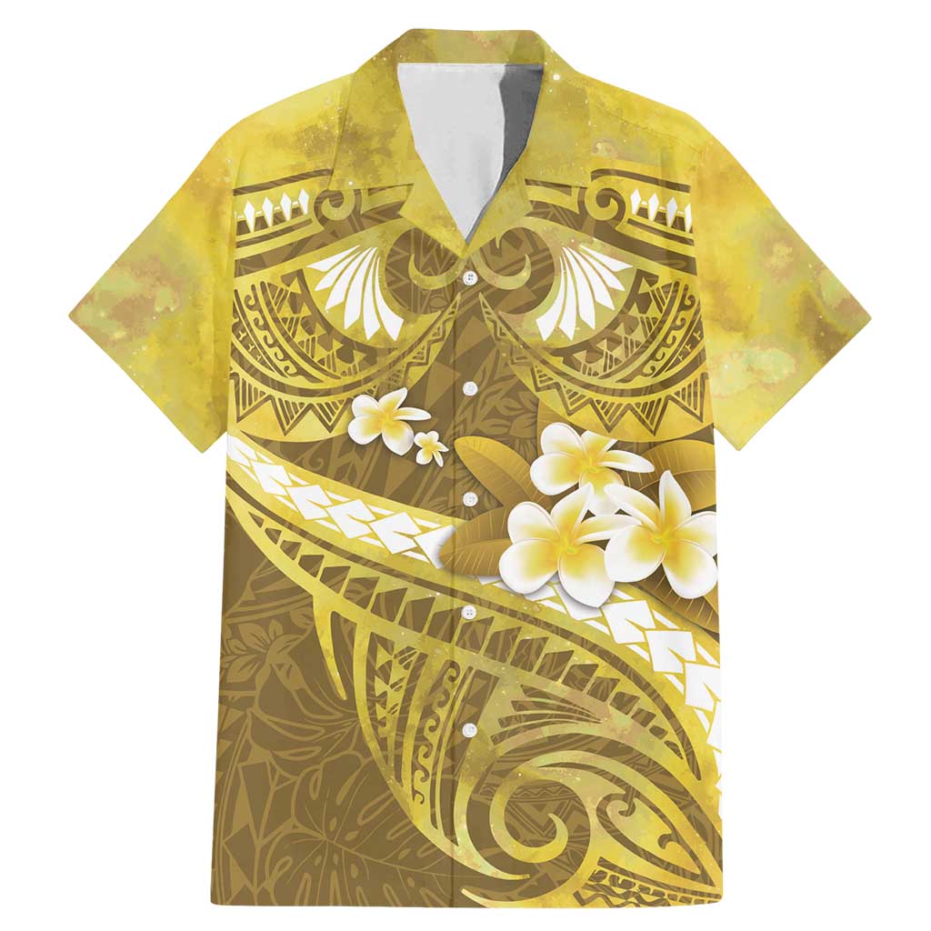 Gold Polynesia Family Matching Mermaid Dress and Hawaiian Shirt Tribal Pattern Tropical Frangipani
