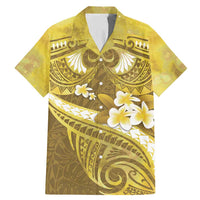 Gold Polynesia Family Matching Mermaid Dress and Hawaiian Shirt Tribal Pattern Tropical Frangipani