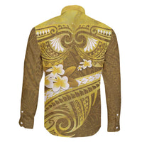 Gold Polynesia Family Matching Mermaid Dress and Hawaiian Shirt Tribal Pattern Tropical Frangipani