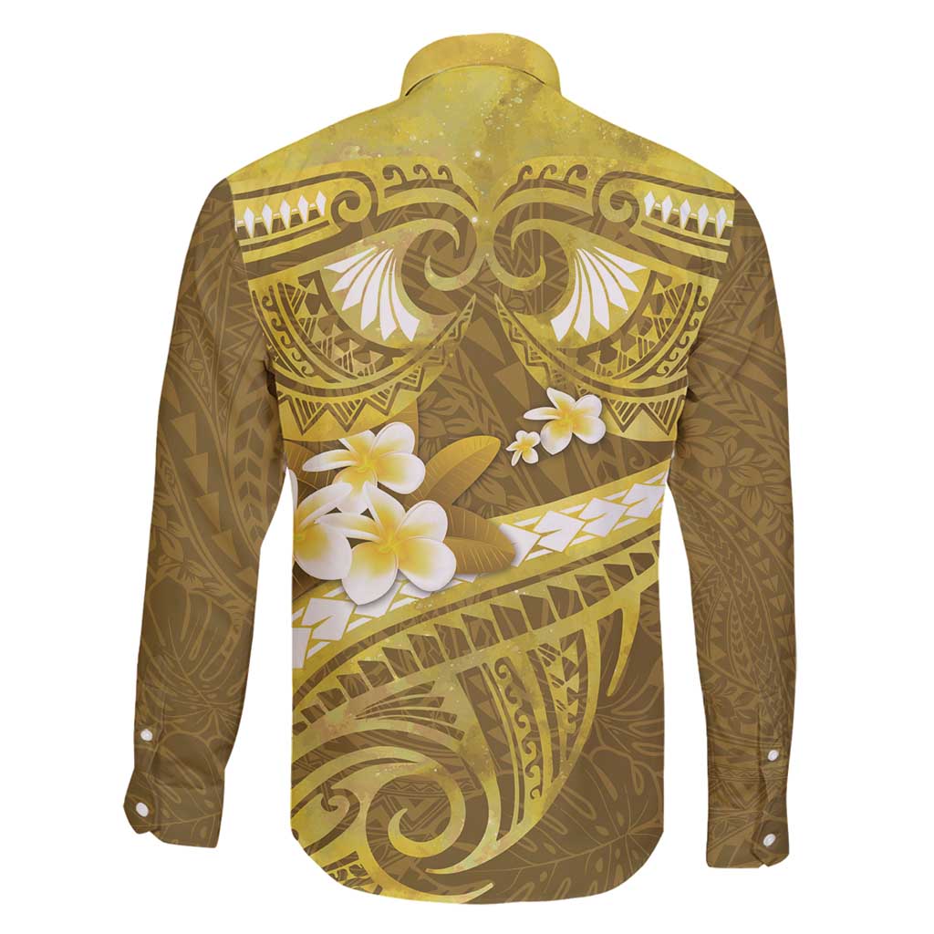 Gold Polynesia Family Matching Off Shoulder Maxi Dress and Hawaiian Shirt Tribal Pattern Tropical Frangipani