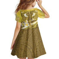 Gold Polynesia Family Matching Off Shoulder Short Dress and Hawaiian Shirt Tribal Pattern Tropical Frangipani