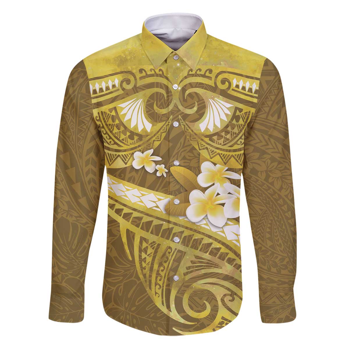 Gold Polynesia Family Matching Puletasi and Hawaiian Shirt Tribal Pattern Tropical Frangipani