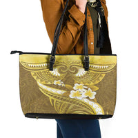 Gold Polynesia Leather Tote Bag Tribal Pattern Tropical Frangipani