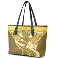 Gold Polynesia Leather Tote Bag Tribal Pattern Tropical Frangipani
